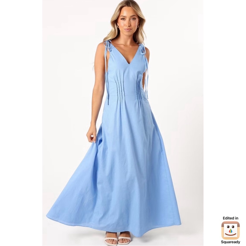 Petal & Pup Light Blue Tie-Shoulder V-Neck Midi Dress